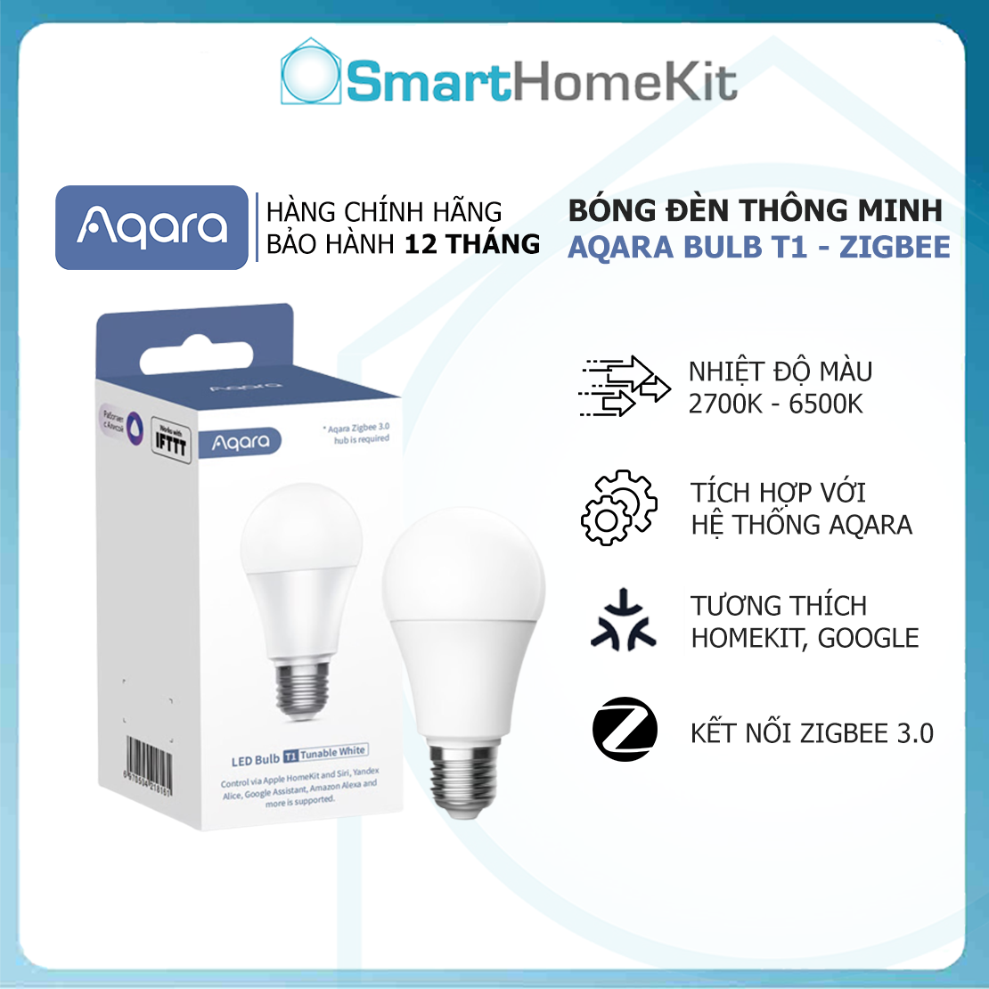 Aqara smart led bulb t1 8.5w 2700k – 6500k e27/26 adjustable color temperature works with apple homekit, google. alexa