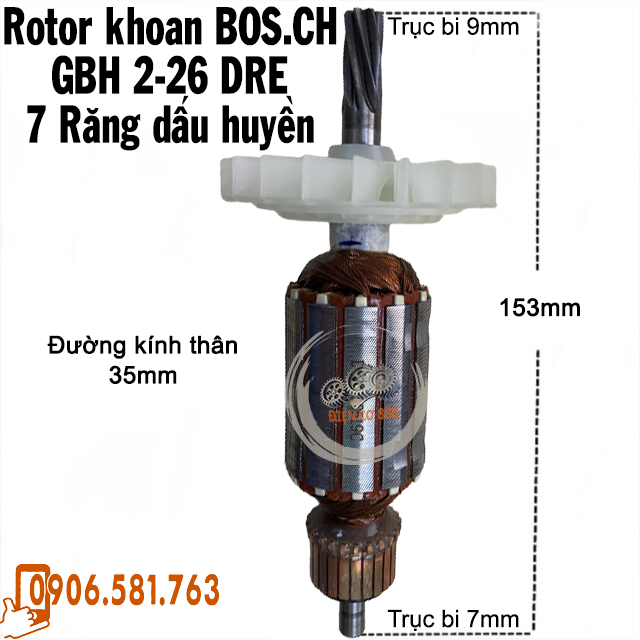 (Hàng DCA) Rotor khoan BOSCH GBH 2-26 DRE 7 Răng dây đồng 220V - Tặng chổi than