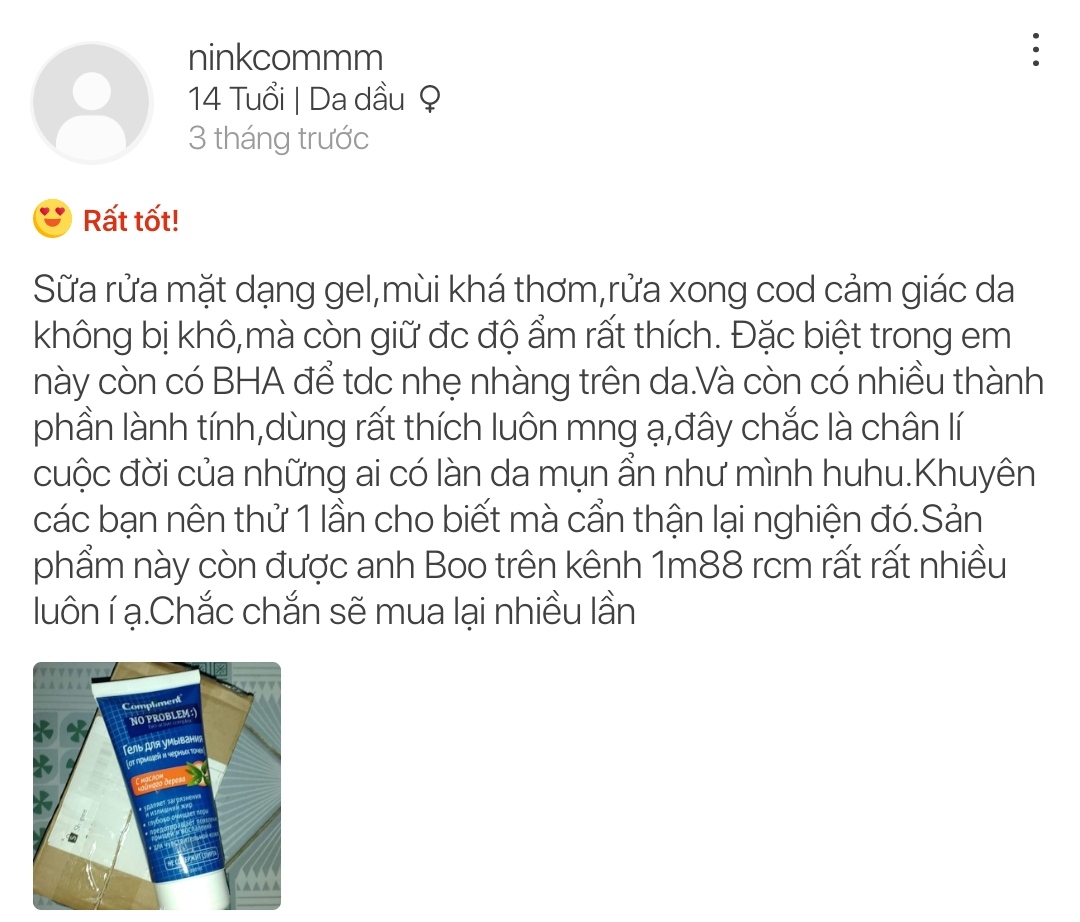 Sữa rửa mặt NO PROBLEM Compliment chứa Salicylic Acid, Tea Tree 200ml