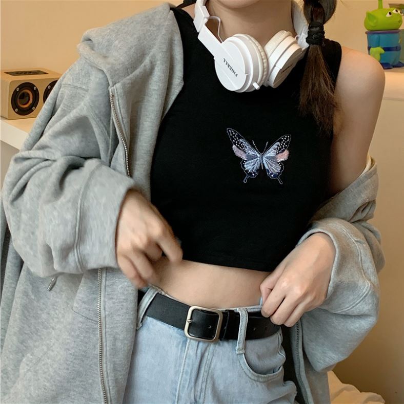 Áo 3 lỗ croptop in hoạ tiết bướm