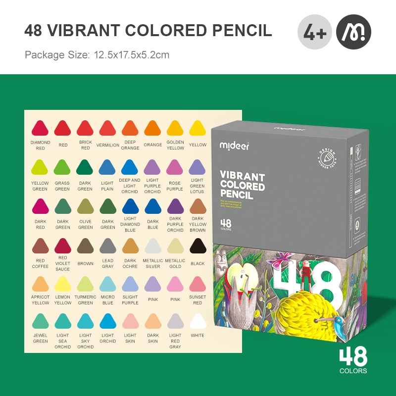 Bút chì màu vẽ tranh cao cấp mideer Vibrant Colored Pencil 24/36/48 màu, Chì vẽ chuyên nghiệp, thiết kế, phác họa