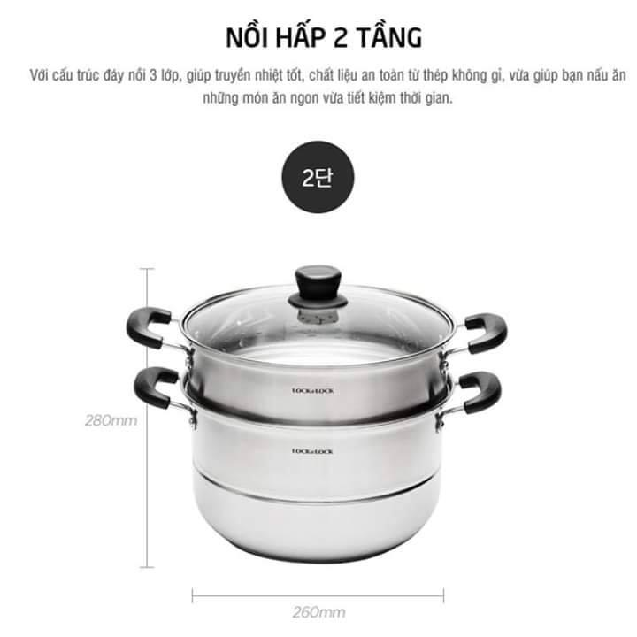 Nồi hấp 2 tầng Lock&Lock 26cm LLH1262