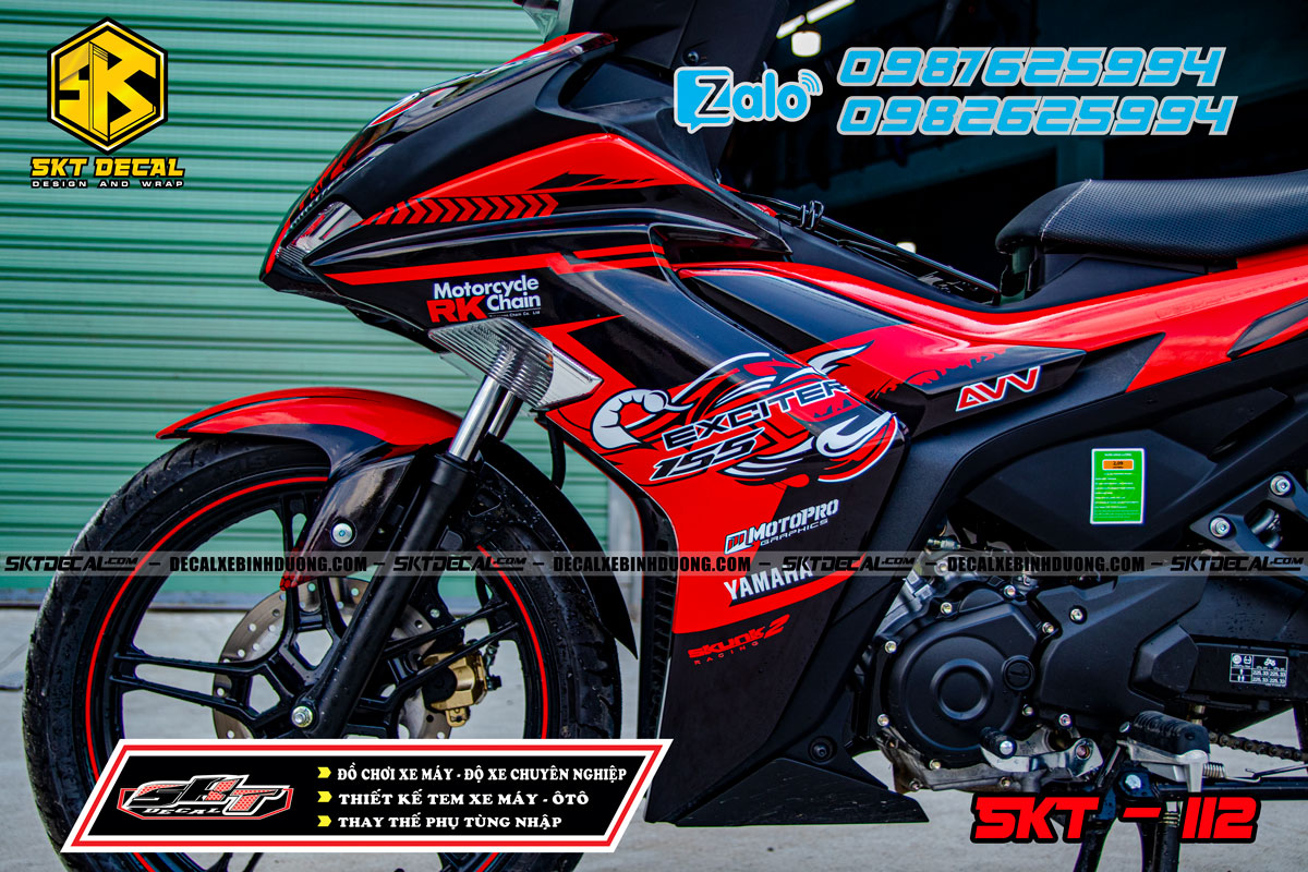 tem trùm exciter 155 đỏ đen decal mccal bóng 112