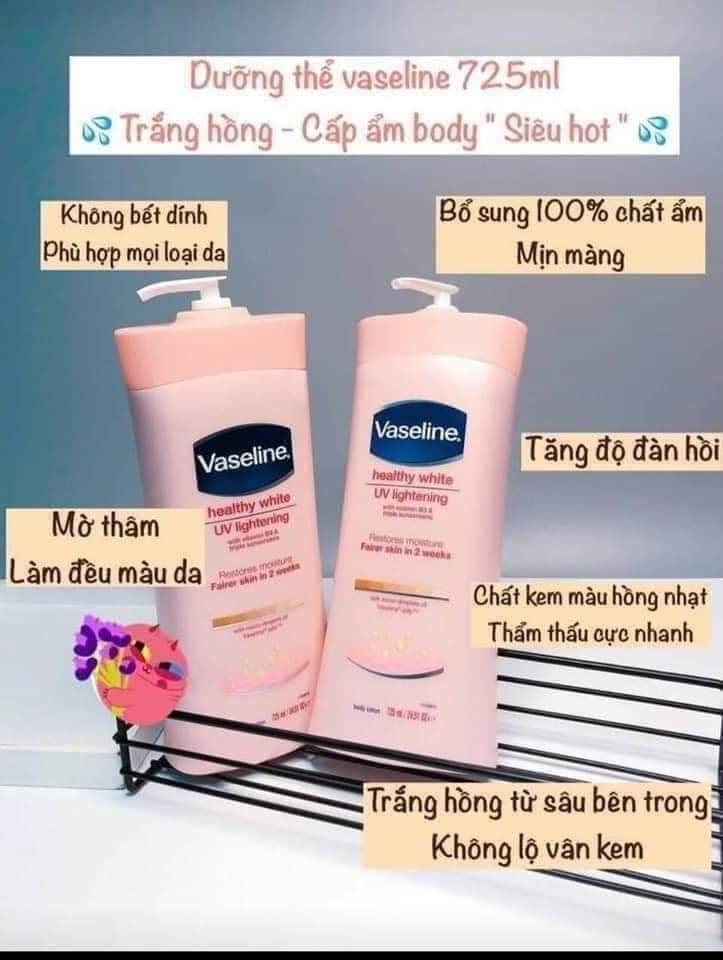Sữa dưỡng thể Vaseline 725ml (Hồng) Body Lotion tổng hợp nhiều loại Vitamin và độ ẩm - Trắng Da từ bên Trong