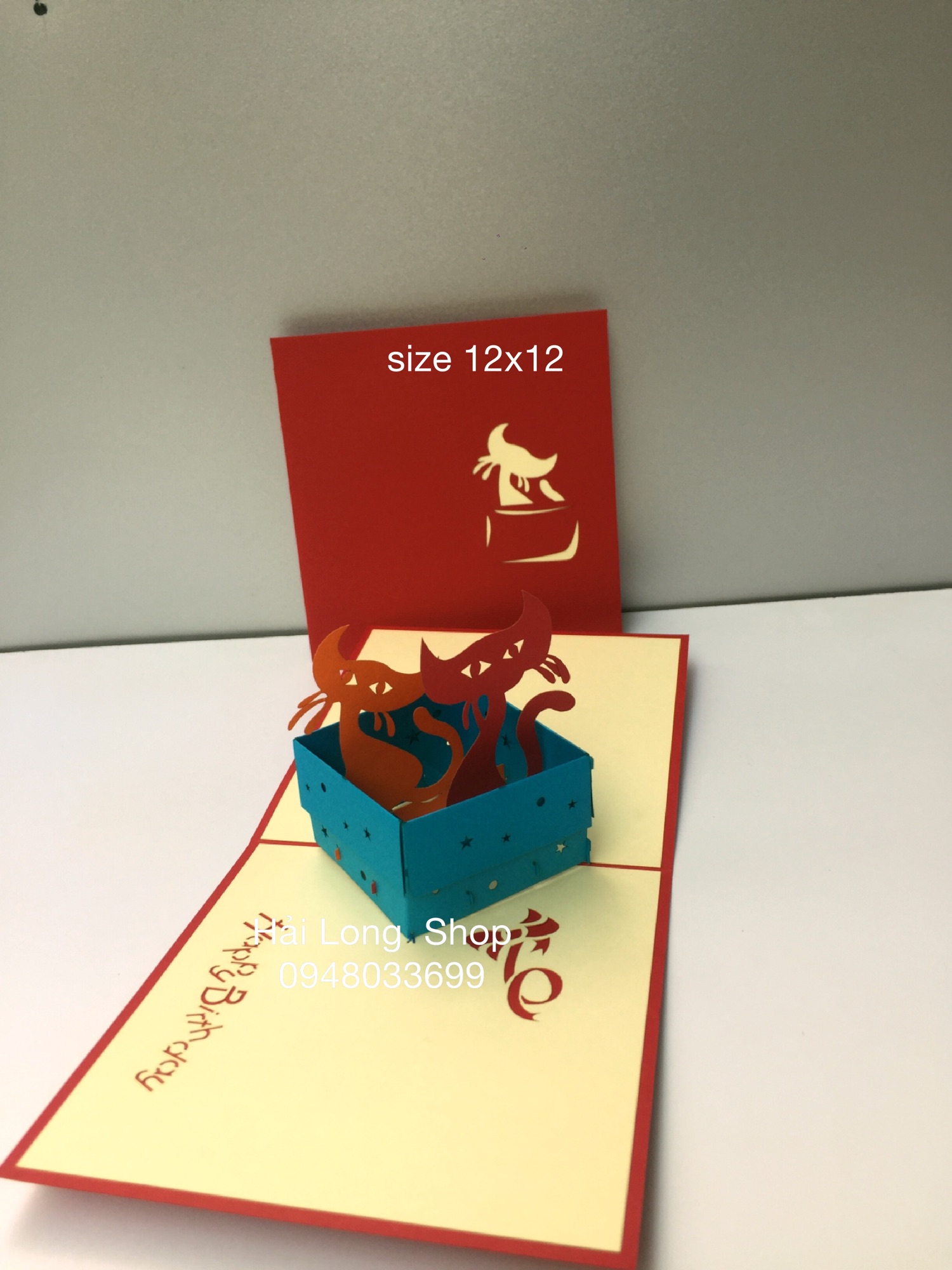 Mèo 2 ( ngồi trong hộp ) - Cat - Sinh Nhật - Birthday - Thiệp 3D