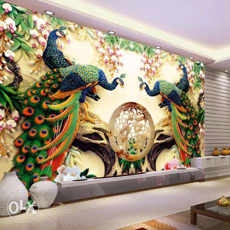 gạch tranh 3d mẫu tranh chim công - DNN6