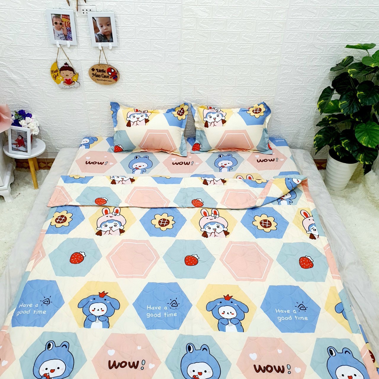 Bộ Chăn Ga Gối Cotton Poly - Thỏ Wow ( 3 Món , 4 Món , 5 Món ) Tiệm Nhà Cá