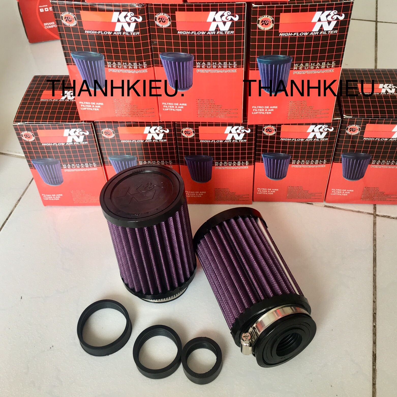 Lọc trụ pô e tăng tốc K&N 1:1 3 phốt cao su gắn được tất cả loại xe