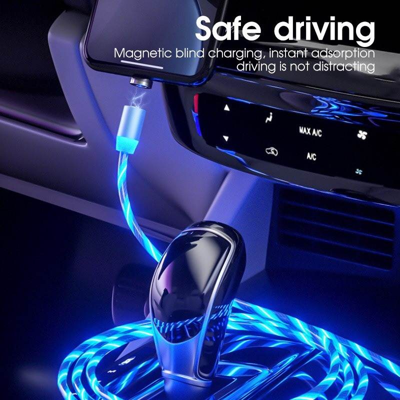Cáp Sạc Điện Thoại Phát Sáng Nam Châm Đa Năng 3 Đầu Sạc, Đèn Led Dòng Chảy, Chống Xoắn Gãy Gập, dây sạc từ tính nhiều đầu