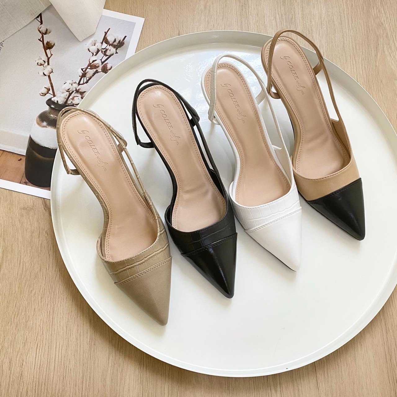 Giày cao gót mũi nhọn Colee dáng slingback gót cao 7.5cm