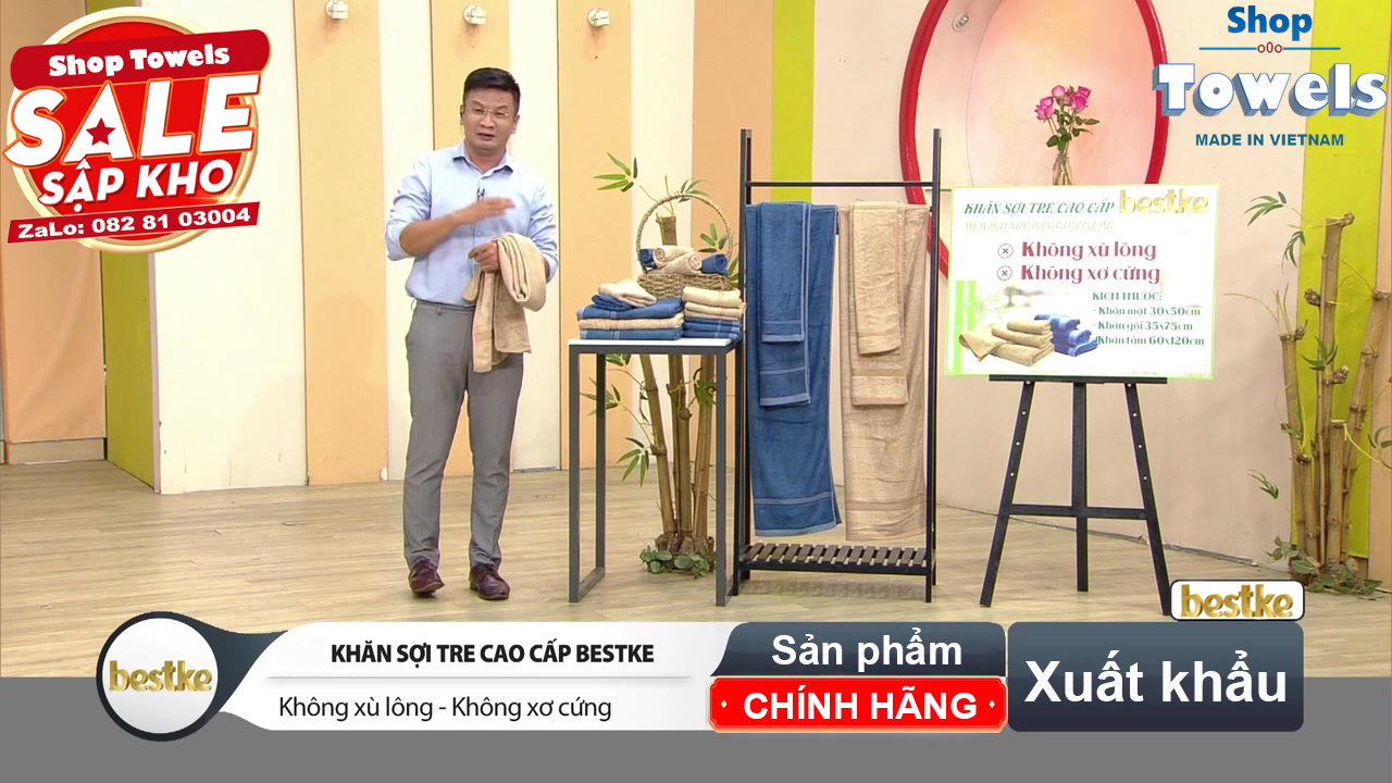 Khăn mặt , khăn sợi tre bestke màu xanh