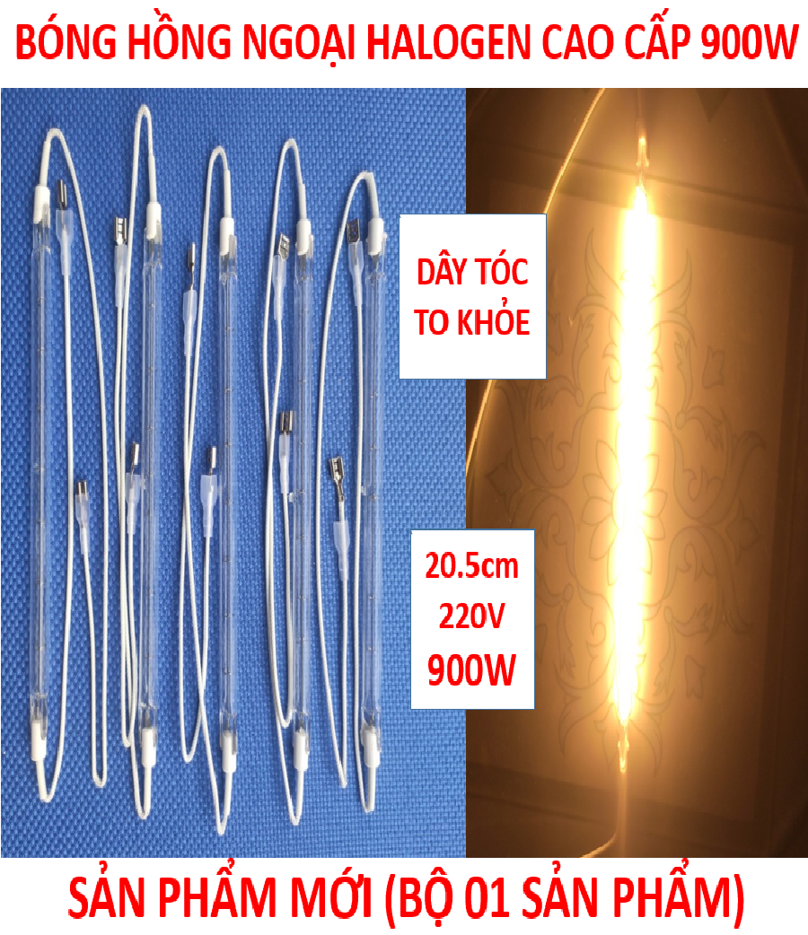 Bóng bếp hồng ngoại, Bóng sưởi, Bóng sấy (HALOGEN DÂY TÓC TO KHỎE) cao cấp ( 20,5cm - 220V - 900W ) + BH 06 tháng + ( bộ 01 sản phẩm )