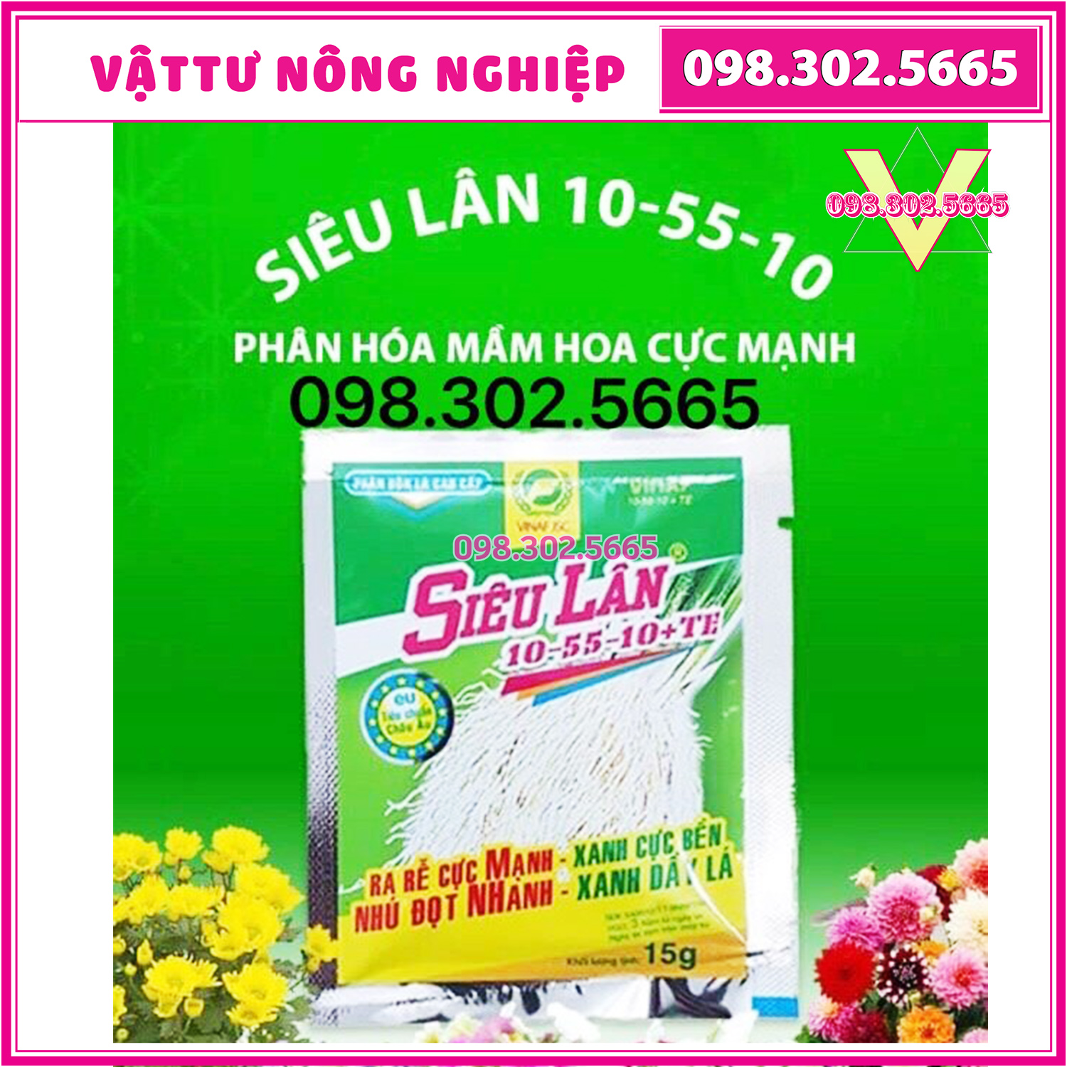 100 gói siêu lân xanh kích thích ra rễ và phân hóa mầm hoa 10-55-10+ te 15g (phân bón ra rễ nhú đọt xanh