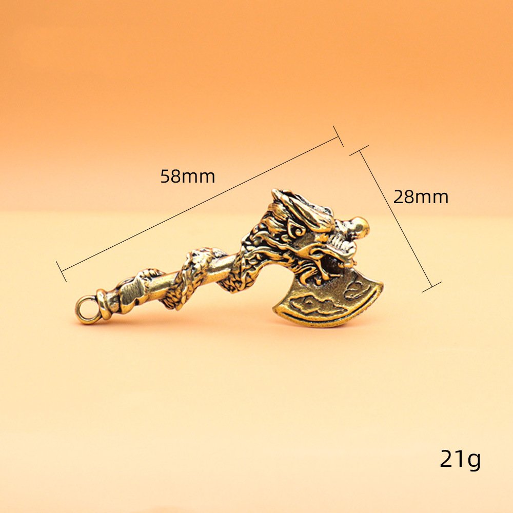 Tượng Nhỏ Bằng Đồng Hình Cây Rìu Rồng Móc Khóa (Kích Thước: 5.8 x 2.7cm)