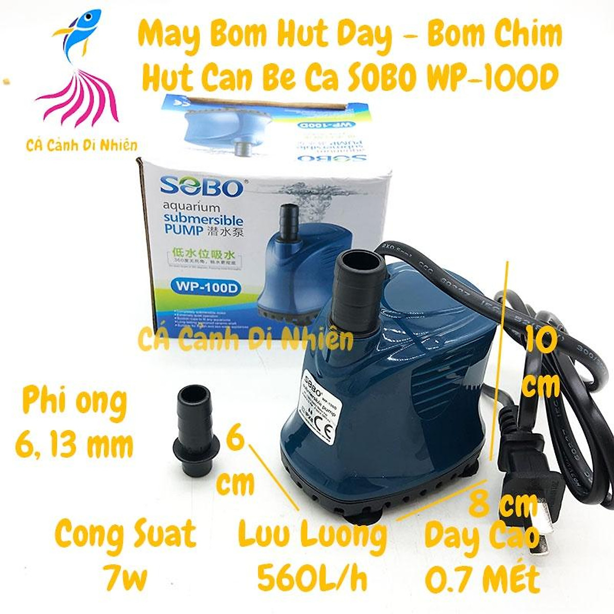 Máy bơm hút đáy sobo wp-100d 7w bơm chìm hút cặn 360 độ hồ cá wp 100d