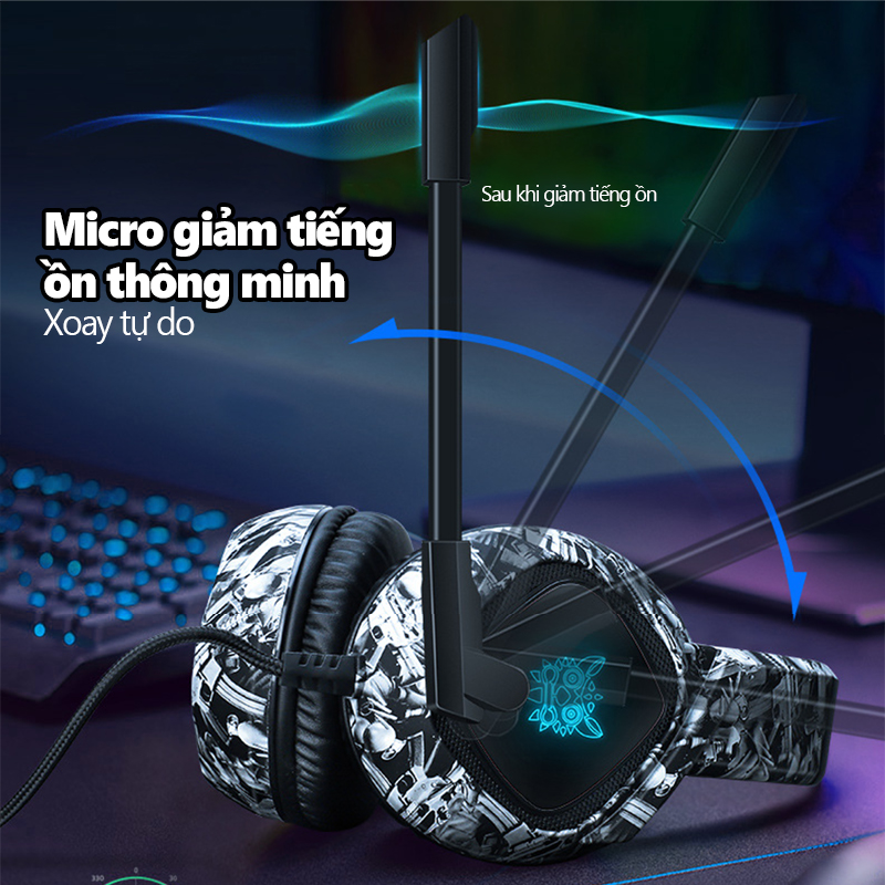 Tai nghe chụp tai Chơi game chống ồn ONIKUMA K19 với micrô có RGB Gaming Headphone Cho Máy tính xách tay PC Laptop