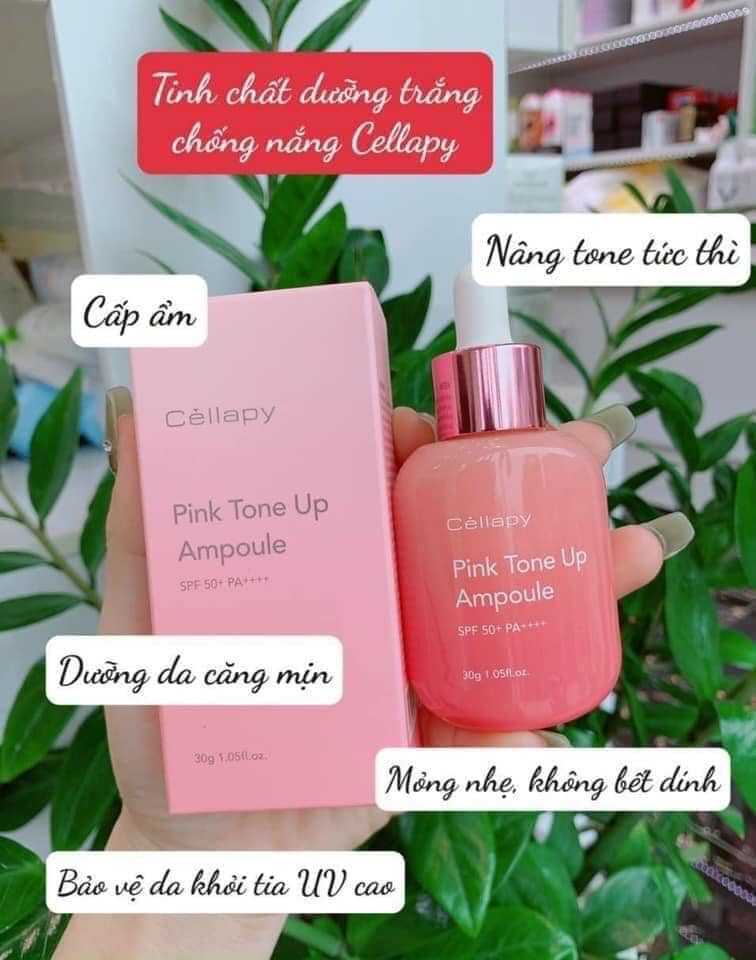 Tinh chất dưỡng trắng căng bóng , chống nắng,nâng tone da cellapy pink tone up ampoule spf35+ pa++++