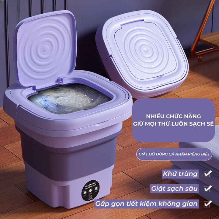 Máy Giặt Mini Tự Động Gấp Gọn Andu Máy Giặt Đồ Lót Tất Vớ Giặt Đồ Cho Bé Dung Tích 6L Tự Vắt Khô Khử Khuẩn Tiện Dụng