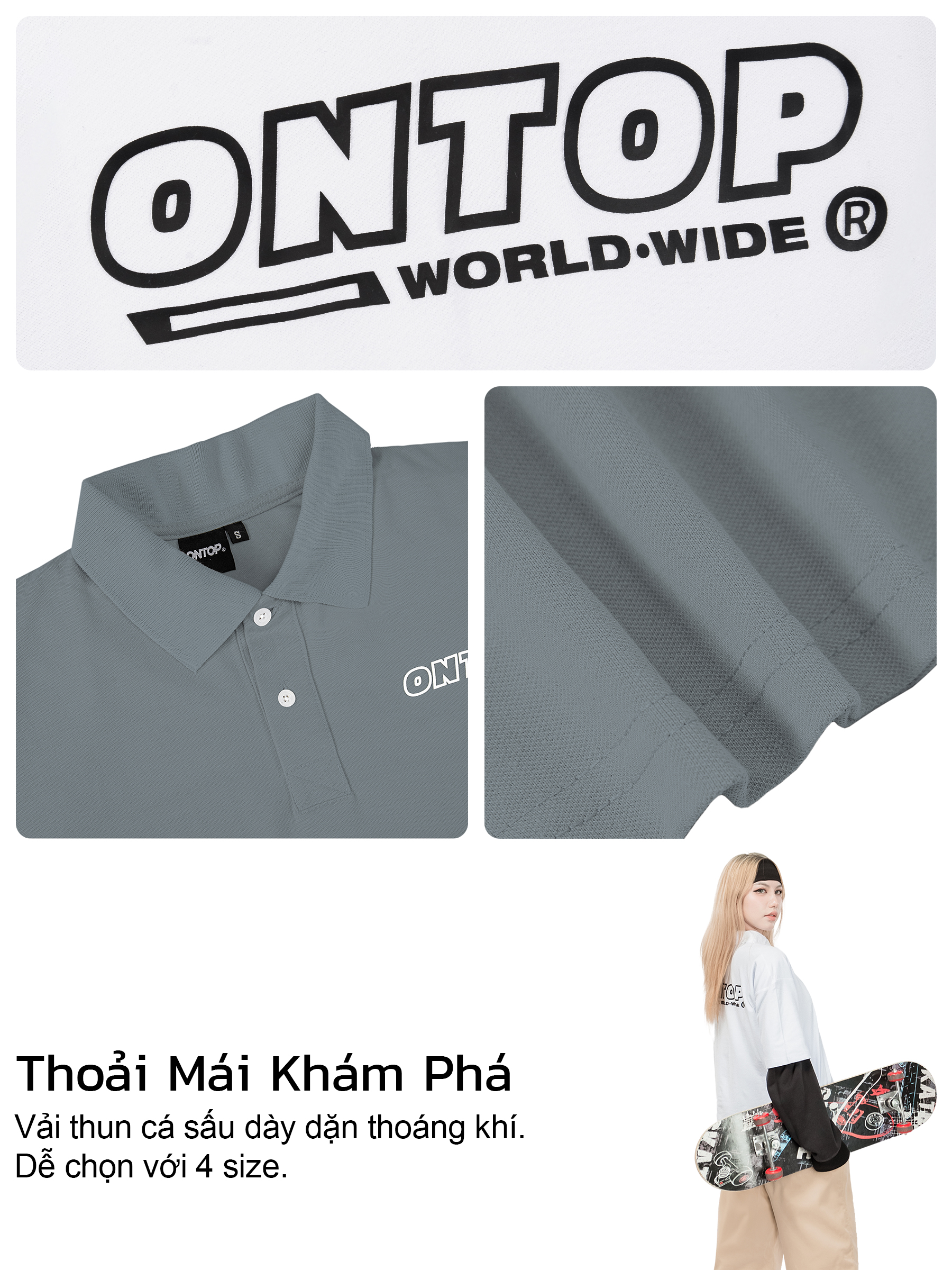 Áo polo form rộng basic local brand ONTOP vải thun cá sấu dày dặn, thoáng mát nhiều màu | O16-T2_O18-T4
