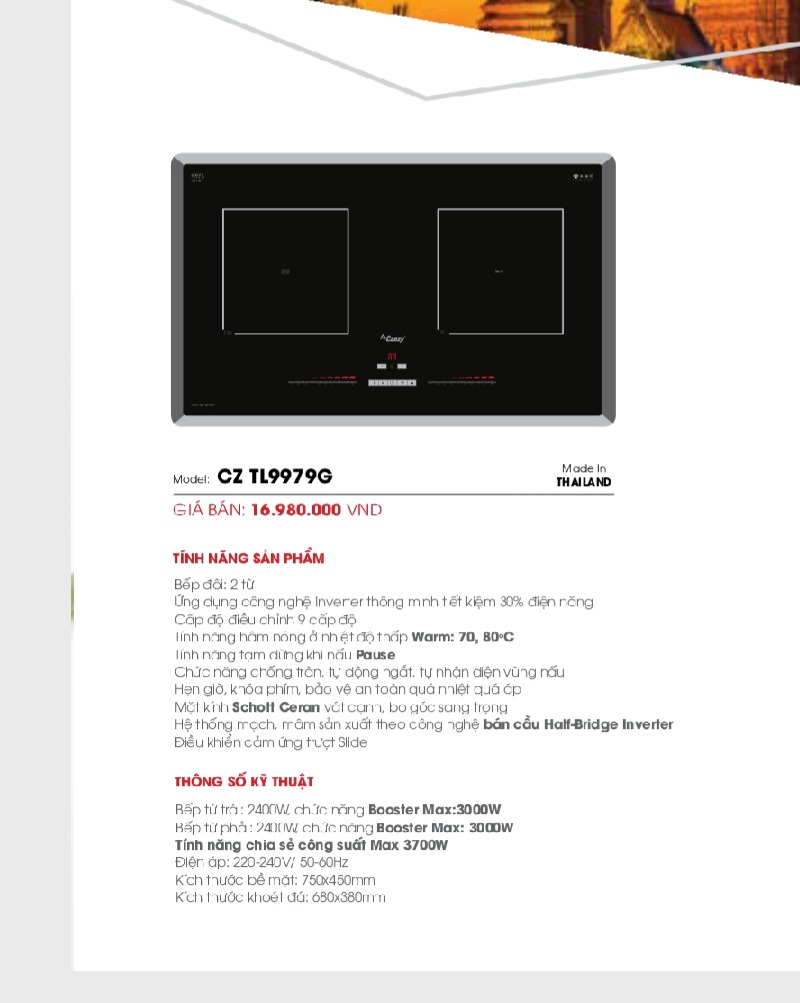 [Trả góp 0%]Bếp Từ Đôi Cao Cấp Kính SCHOTT GERMANY CANZY CZ TL9979G