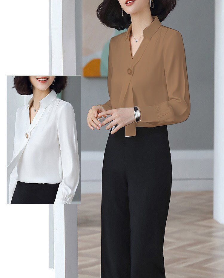 ÁO CỔ CÀ VẠT PHỐI NÚT SANG TRỌNG_[Giá gốc tận xưởng]