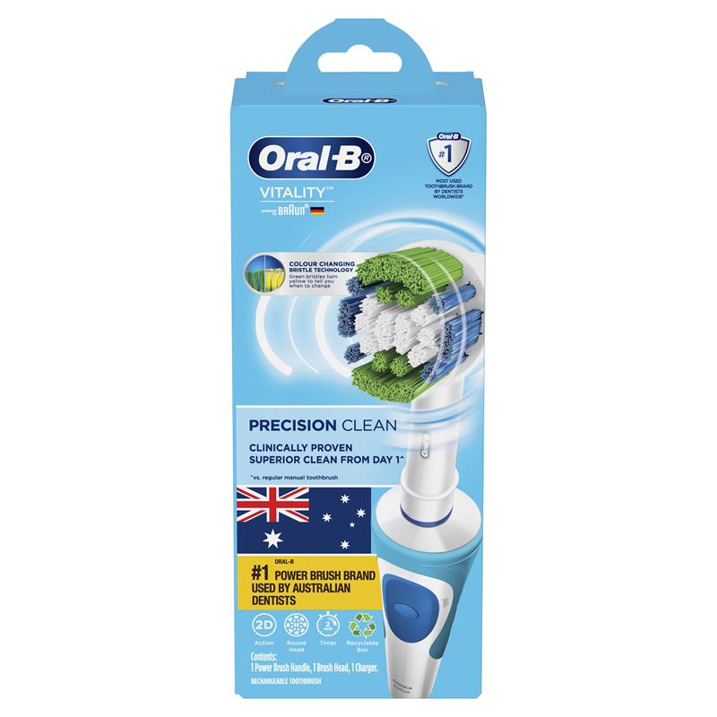 Bàn chải đánh răng điện Oral-B Vitality Precision Clean là loại bàn chải điện làm sạch sâu từ kẽ răng giúp răng trắng sáng tự nhiên quatangme-com-vn