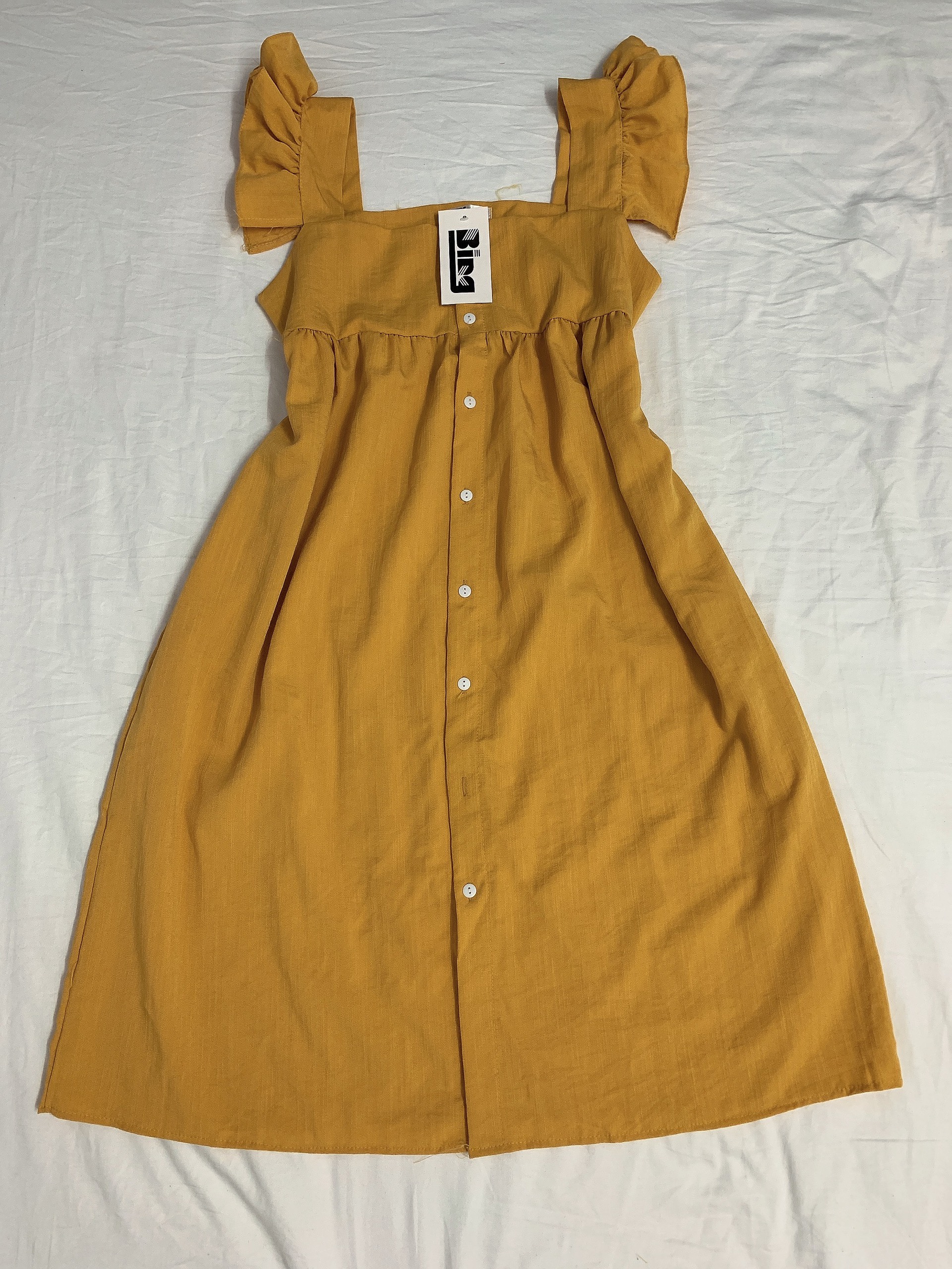 Váy 2 dây - đầm suông nữ 2 dây viền bèo cúc dọc Shynstores vải đũi cao cấp