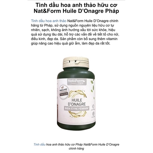 Hoa anh thảo hữu cơ Nat&Form Pháp 200viên