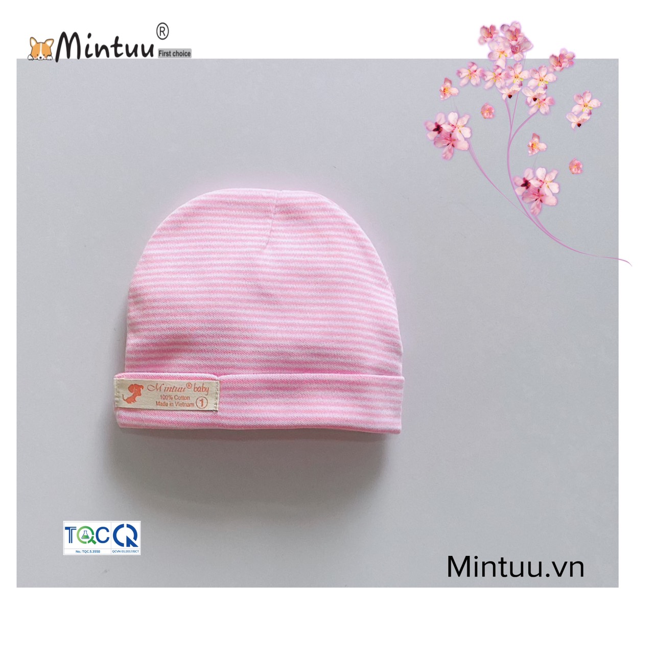 Set Nón sơ sinh 2 lớp, tay chân bo sọc màu thương hiệu MINTUU - Ana's kids
