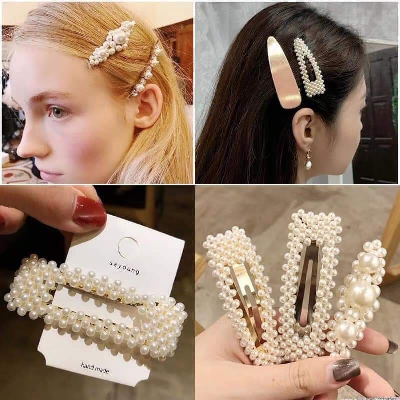 Set 10 kẹp tóc ngọc trai nhân tạo nhiều mẫu