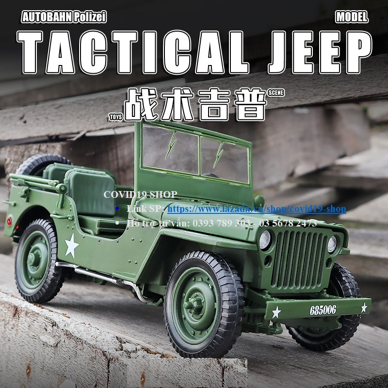 Mô hình hợp kim xe Jeep quận sự, tỉ lệ 1:18