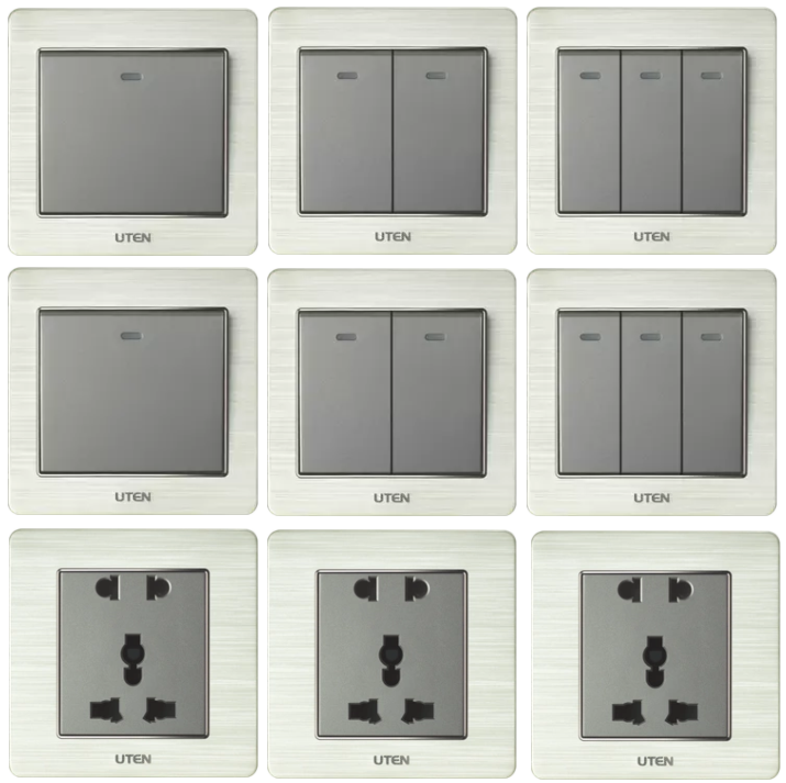 Uten v6 màu ghi xám - combo 9-16-25 bộ công tắc ổ cắm vuông
