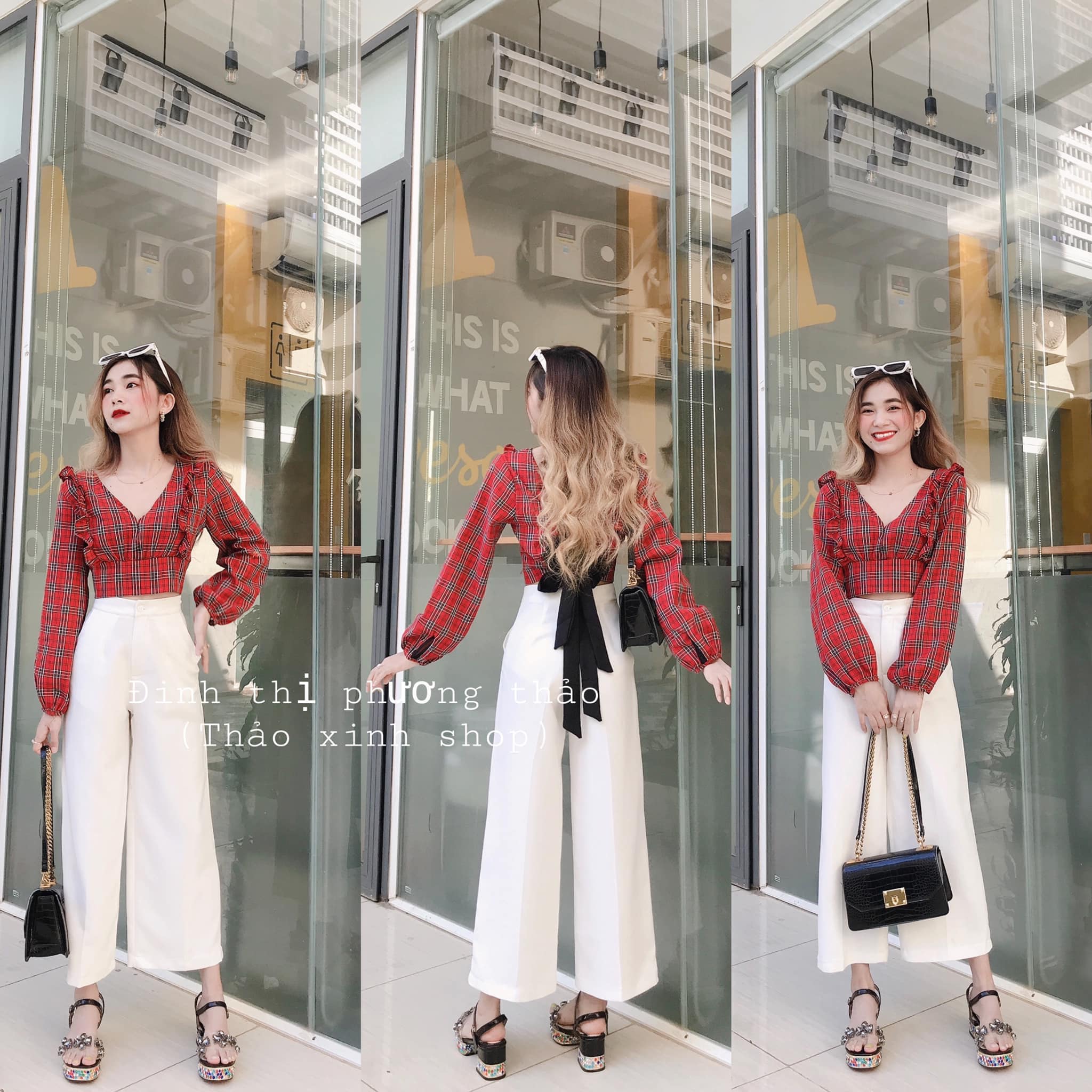 Áo croptop caro cột nơ sau