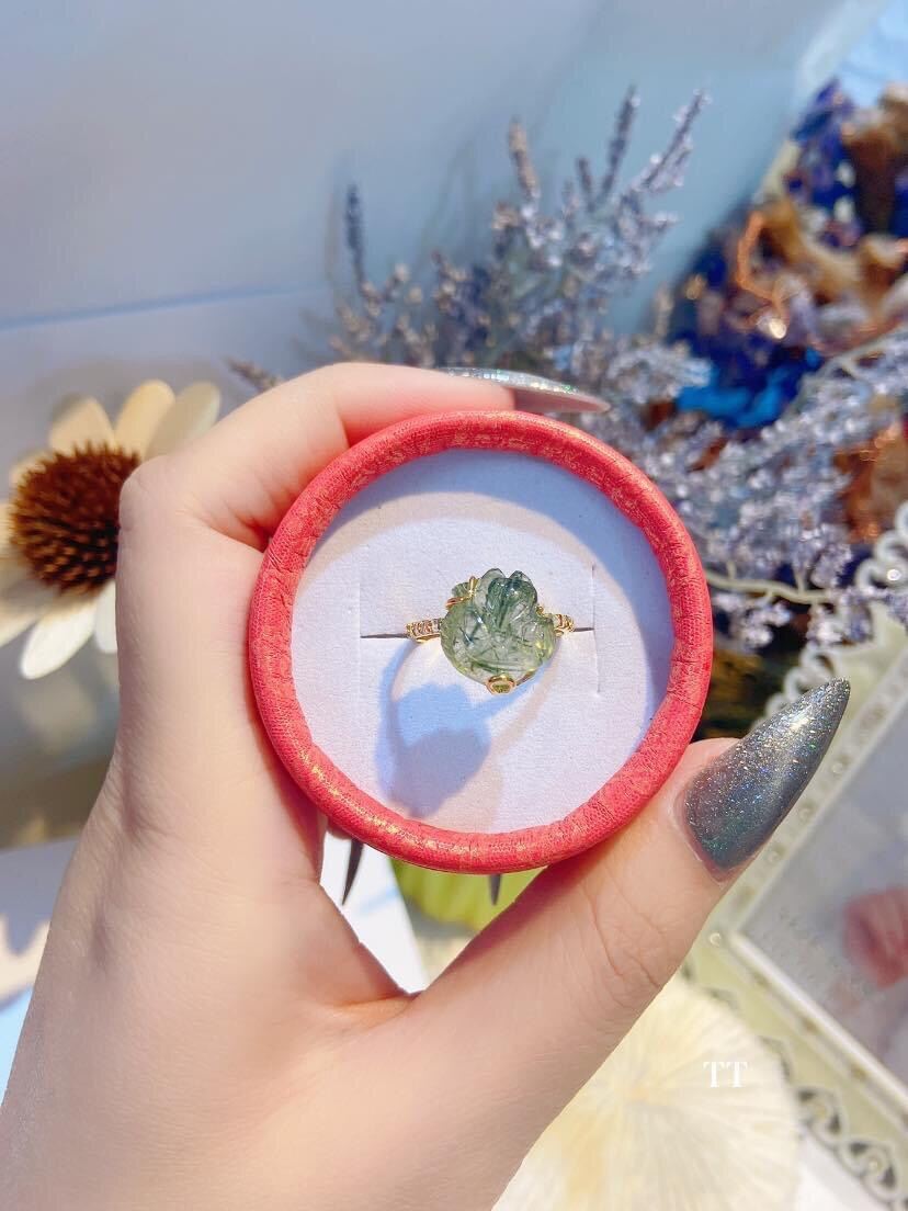 Nhẫn hồ ly tì hưu đá thạch anh tóc xanh  tự nhiên k qua xử lý, nhẫn đá phong thuỷ hợp mệnh hoả, mệnh mộc, đủ bill, phiếu bảo hành sản phẩm