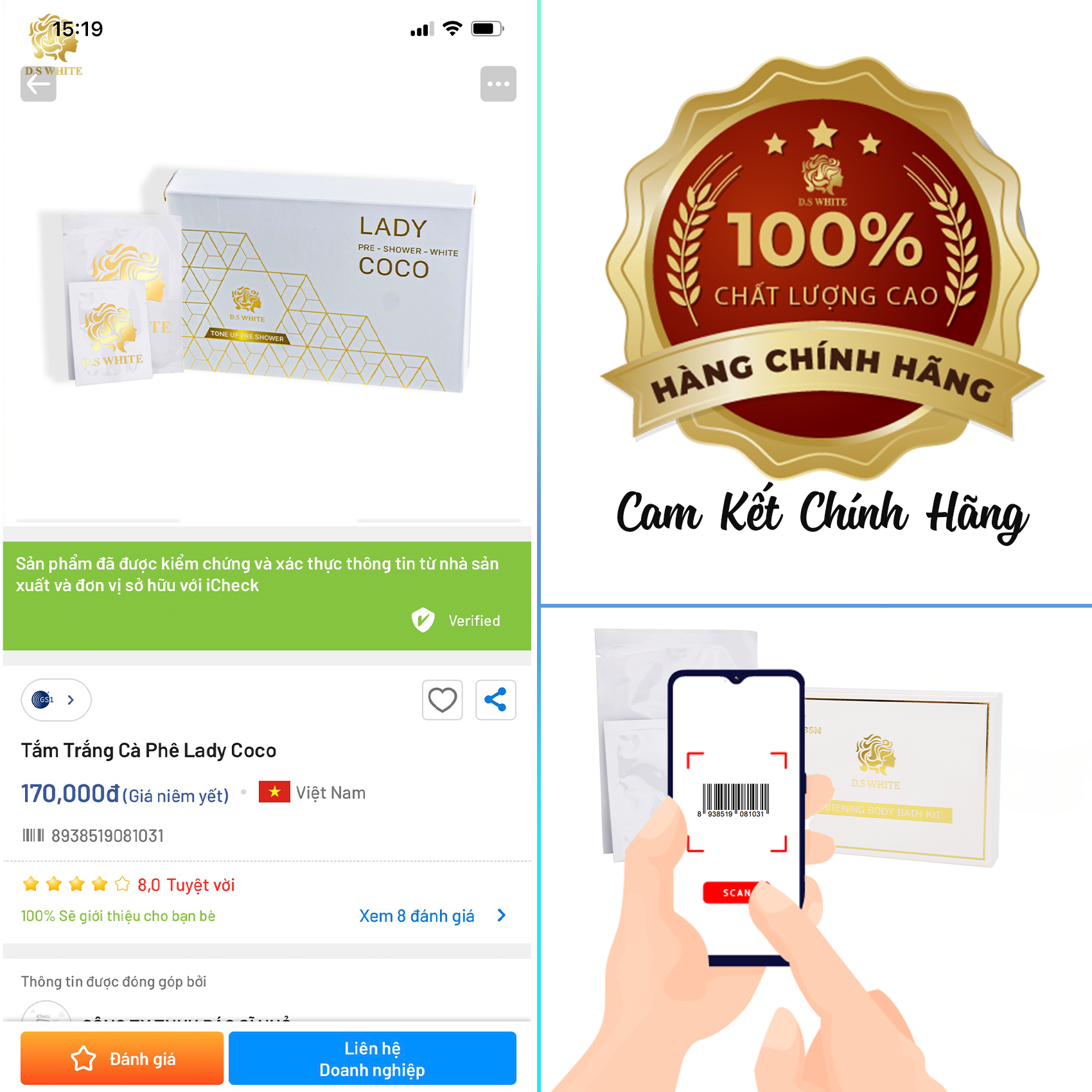 [HCM]Tắm Trắng Cà Phê Dưỡng Trắng Loại Bỏ Da Chết D.S WHITE