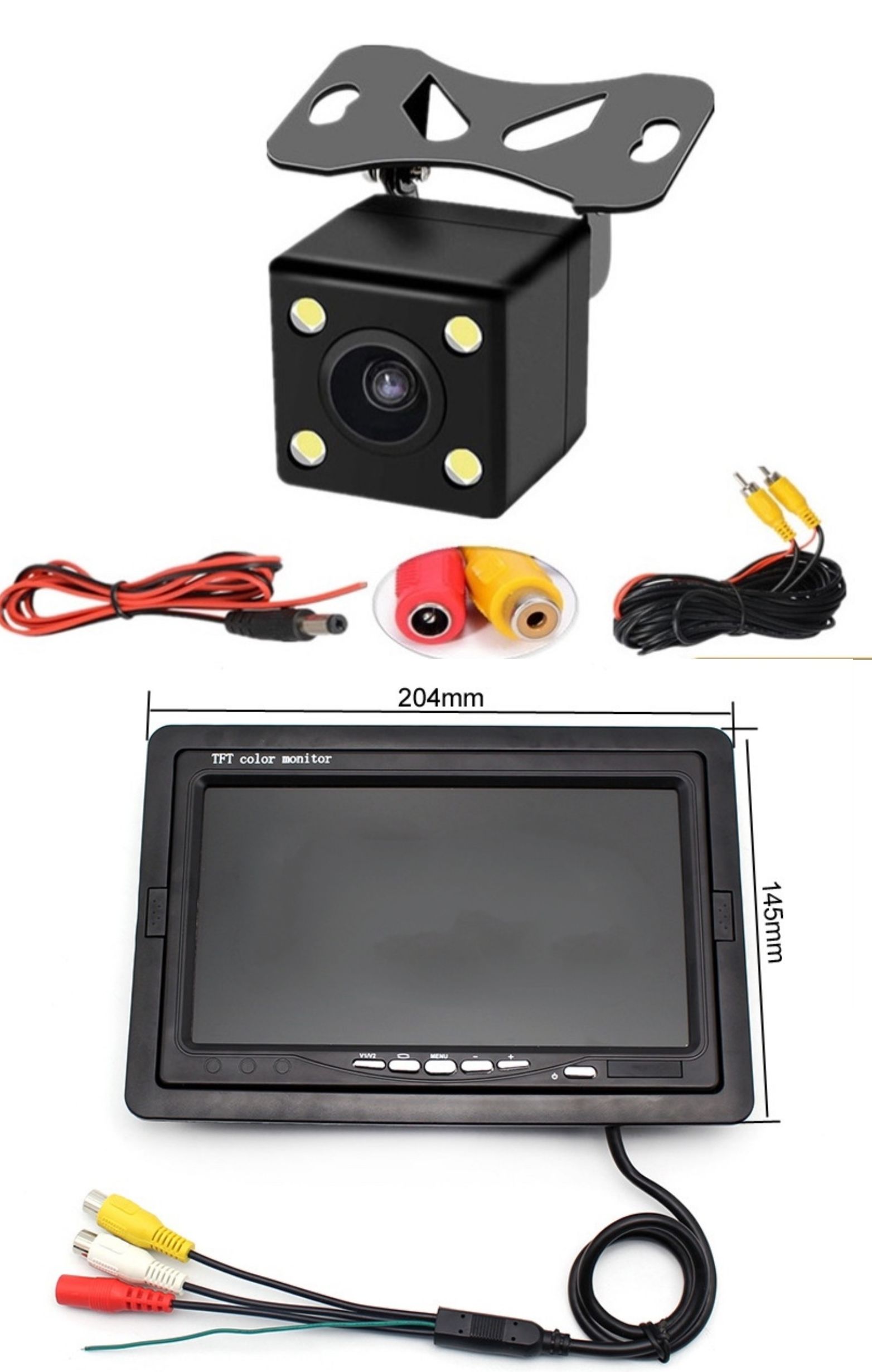 Combo Màn Hình 7 inch + Camera Lùi 4 mắt led Vuông 12V ( giá 1 bộ màn hinh + camera lùi )