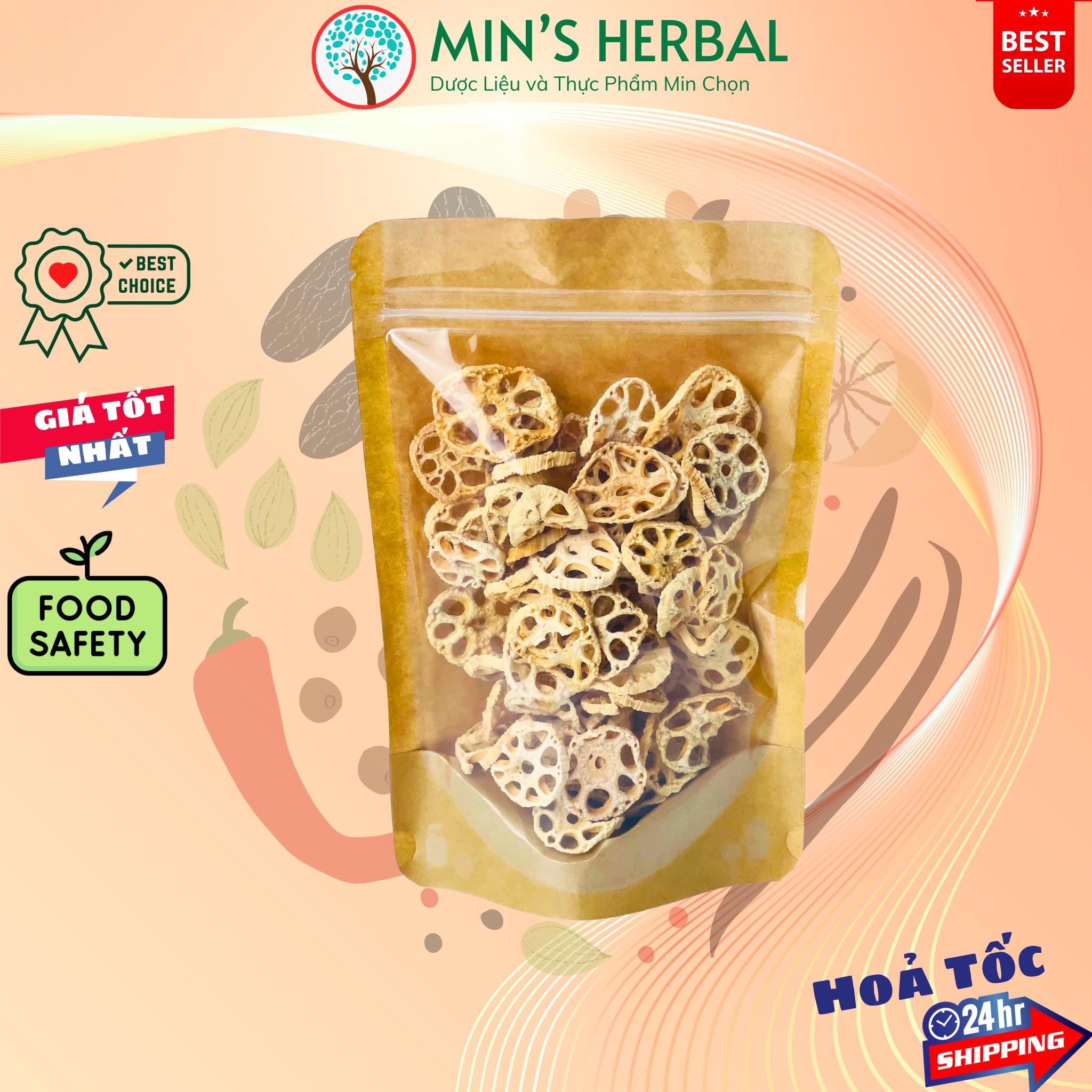Củ sen sấy khô Loại I túi 100g - Minpharmacy