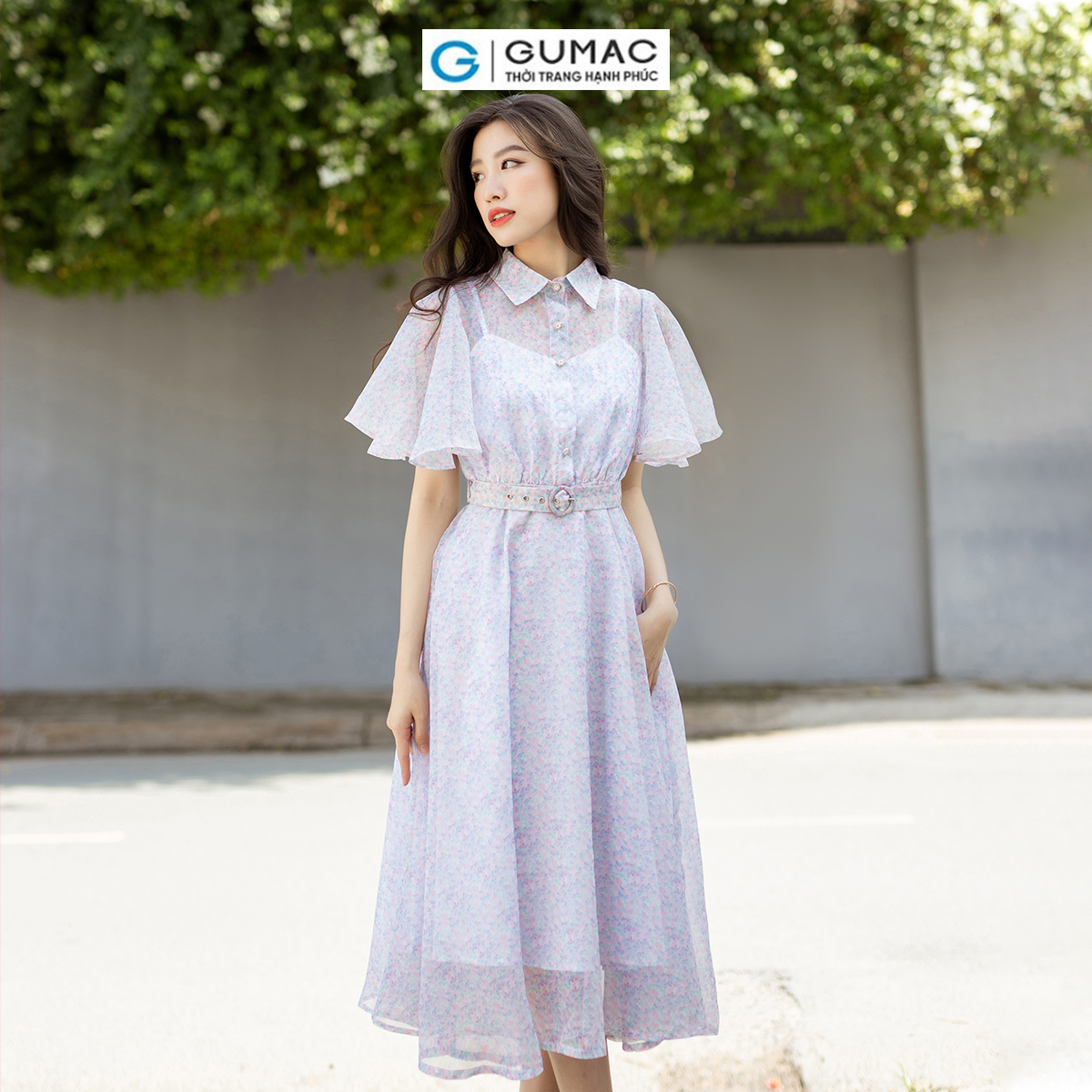 [15 - 17.6 |Voucher 8-15%] Đầm nữ dáng A xòe GUMAC DD08077 phối tay kiểu