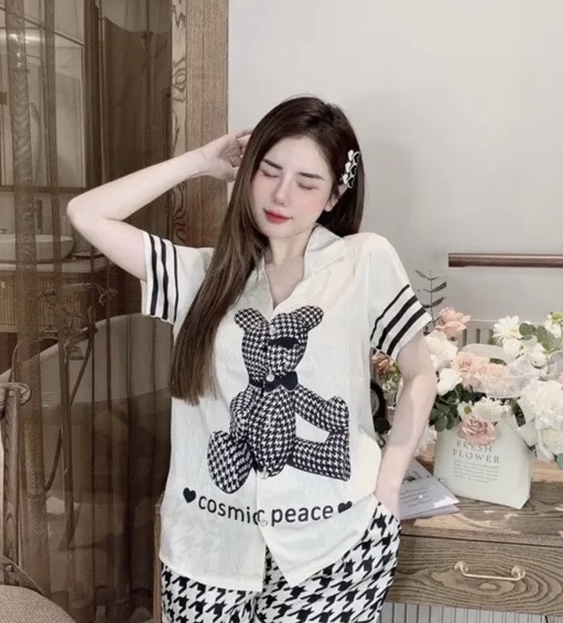 Bộ pijama Gấu ziczac lụa xước siêu xinh