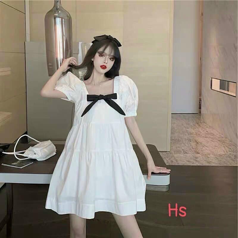 ĐẦM BABYDOLL NƠ TRẮNG XINH XẮN DD032