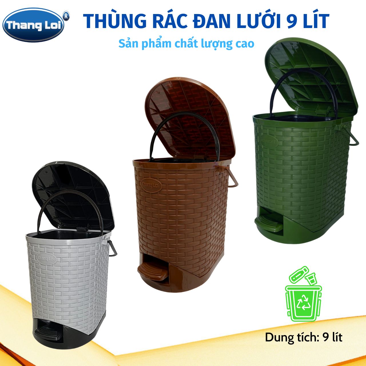 Thùng Rác Nhựa Thắng Lợi 9L Đan Lưới