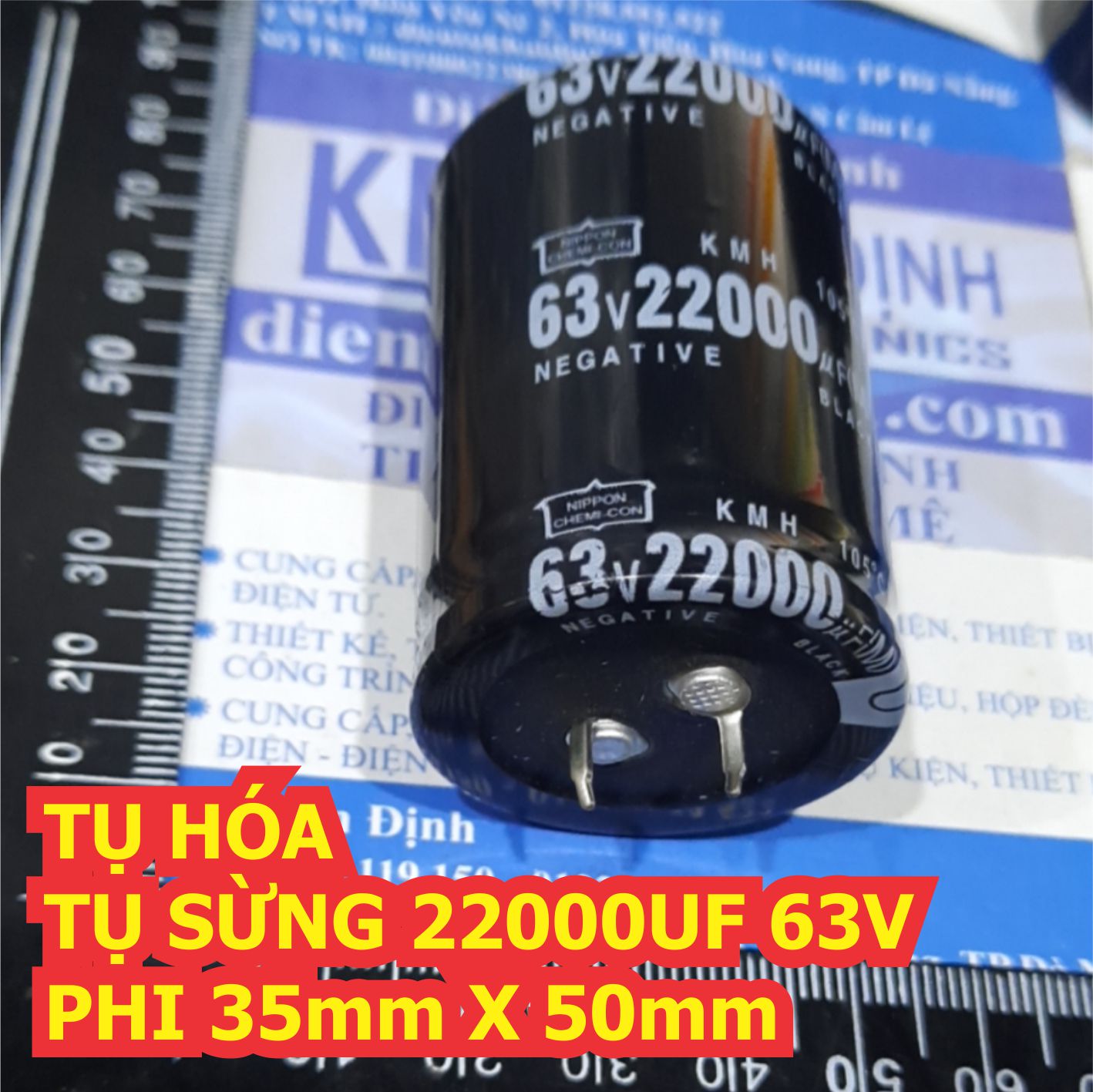 Tụ hóa phân cực tụ sừng 22000uf 22.000uf 63v phi 35mm x 50mm kde6901