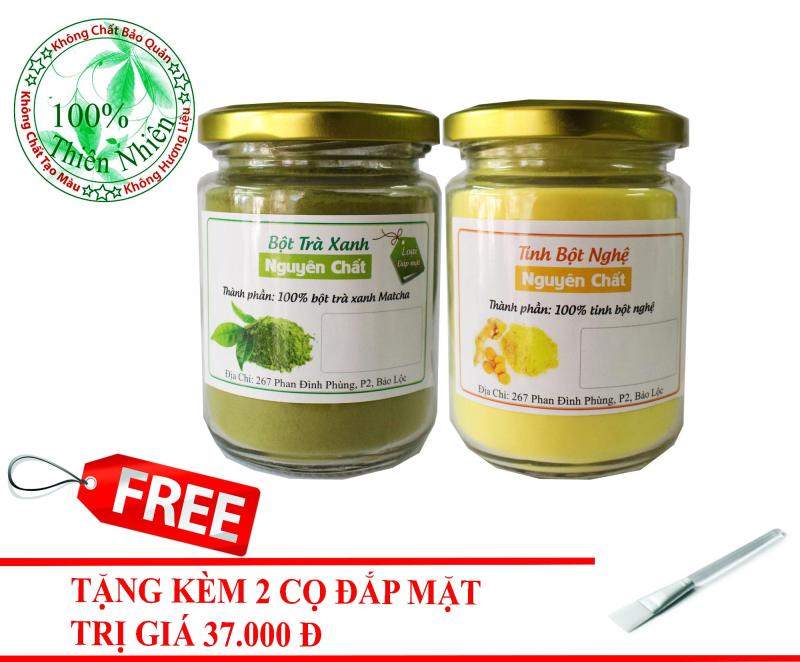 Bộ Tinh Bột Nghệ Nguyên Chất 100gr Và Bột Trà Xanh Nguyên Chất 100gr