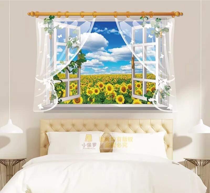 DECAL DÁN TƯỜNG CỬA SỔ HƯỚNG DƯƠNG VÀNG