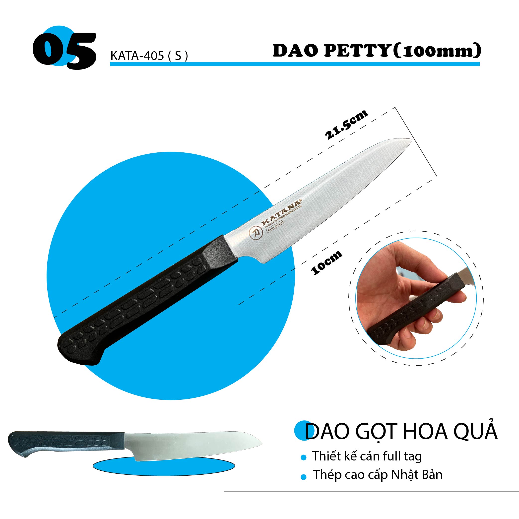 Dao bếp cao cấp KATANA Basic Petty - Dao gọt hoa quả KATA405 (100mm)