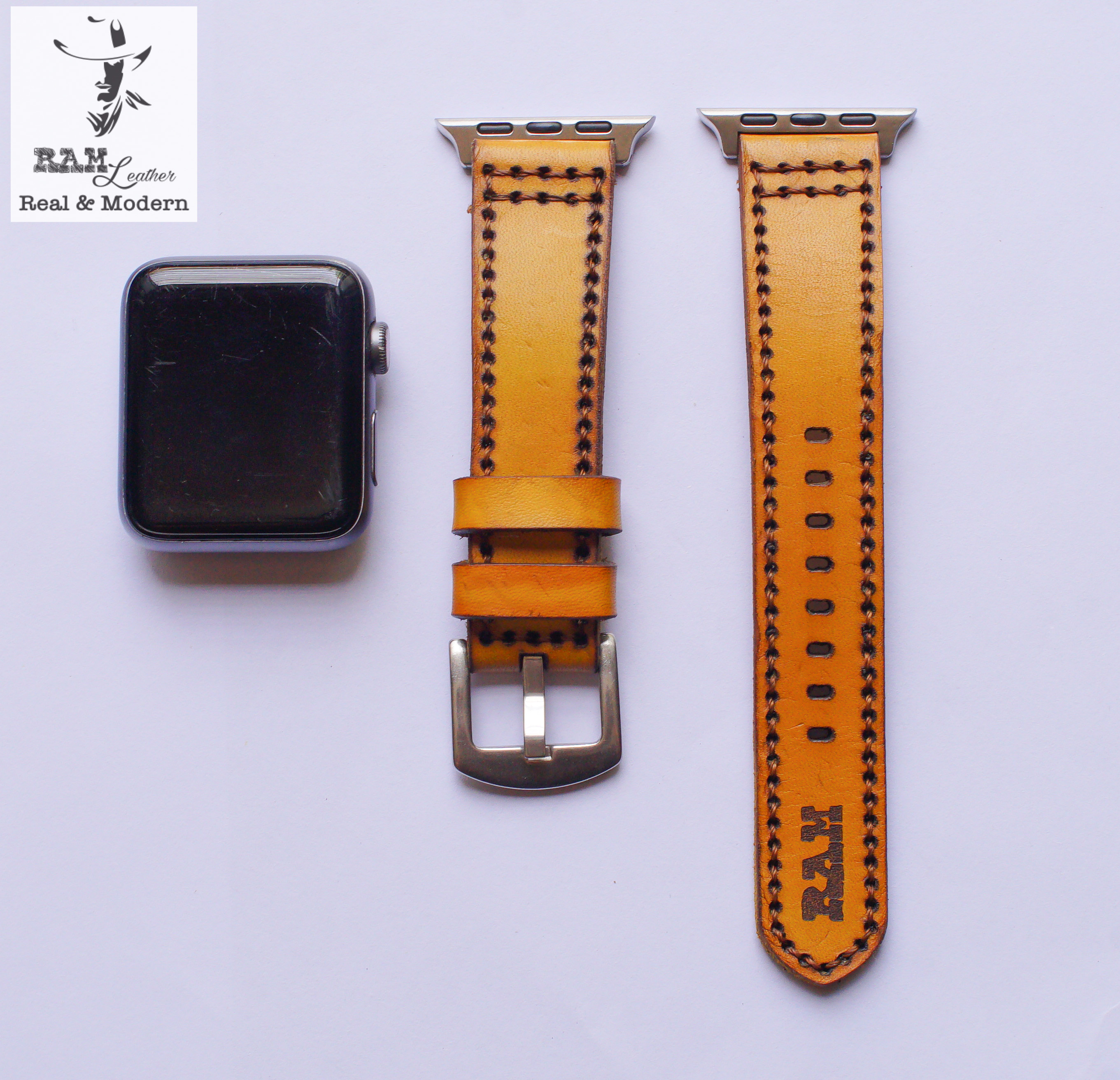 Watch straps double cow leather real