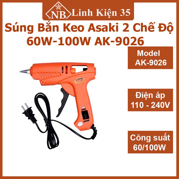 Súng bắn keo nến asaki 2 chế độ 60w - 100w điện áp 220v