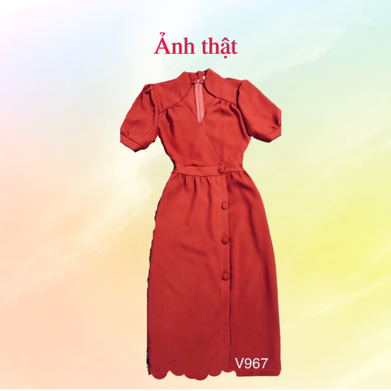 Váy body đầm nữ dự tiệc freesize chất kate lụa cổ kiểu nút bọc màu đỏ kimhoa77