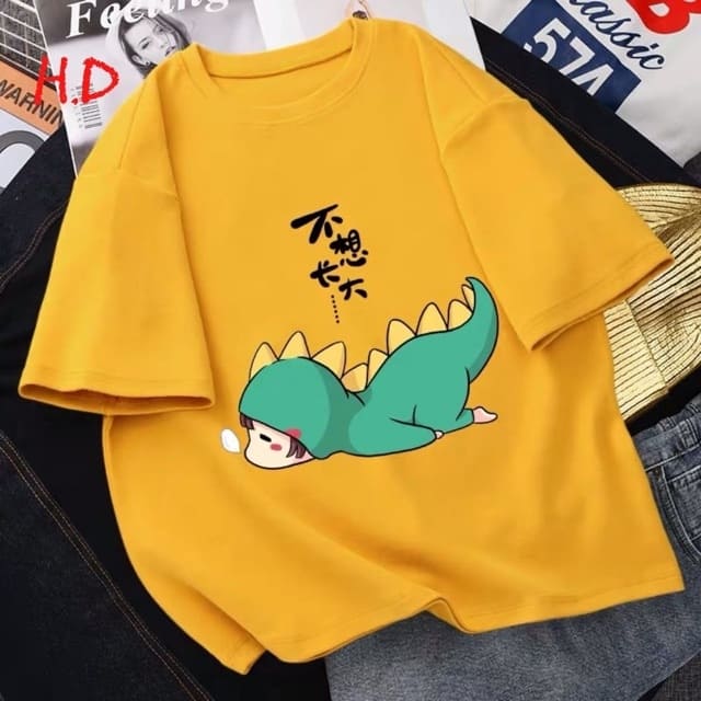 Áo phông hè in hình khủng long nằm cute