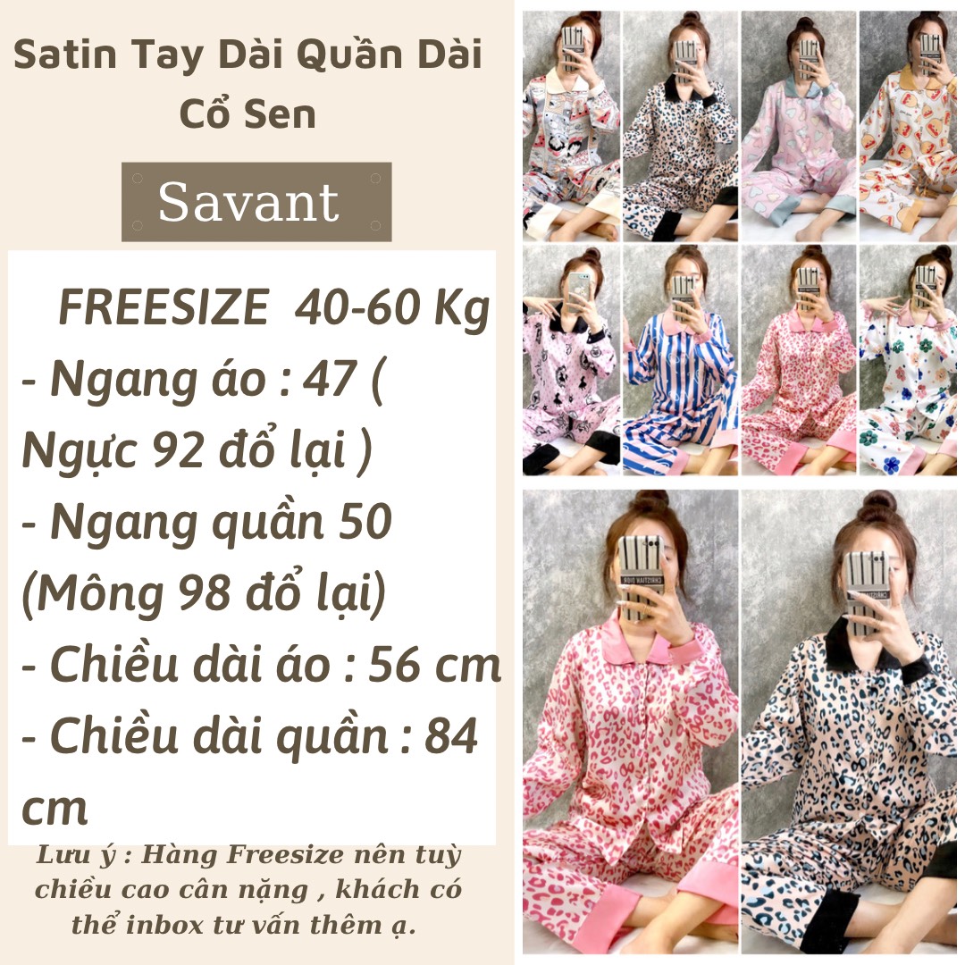 [VẢI SATIN] PIZAMA LỤA SATIN CỔ SEN TAY DÀI QUẦN DÀI